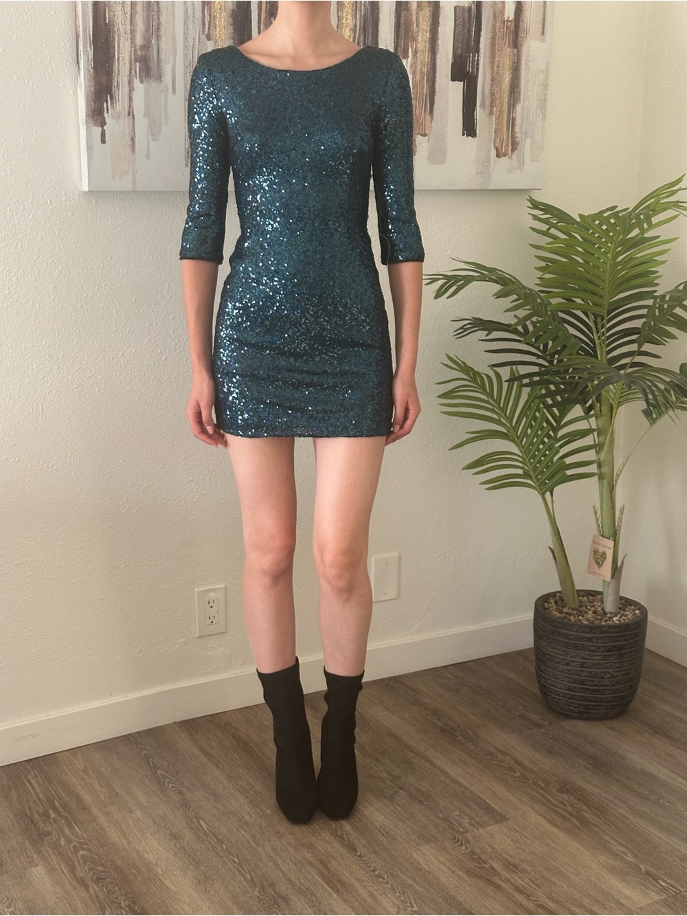 Sequin Bodycon Mini Dress - Teal